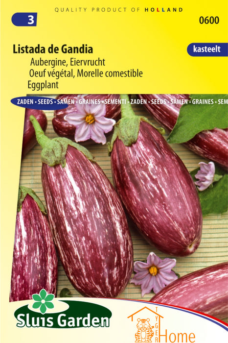 Listada de Gandia Aubergine Eiervrucht Zaden: Kweek Heerlijke, Gestreepte Aubergines - Grow Delicious, Striped Eggplants - Cultivez des Aubergines Rayées Savoureuses