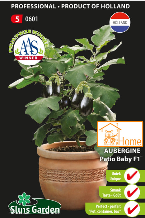 Aubergine Patio Baby F1 | Mini aubergine | Compacte plant ideaal voor potten en terrassen | Rijke oogst van kleine vruchten