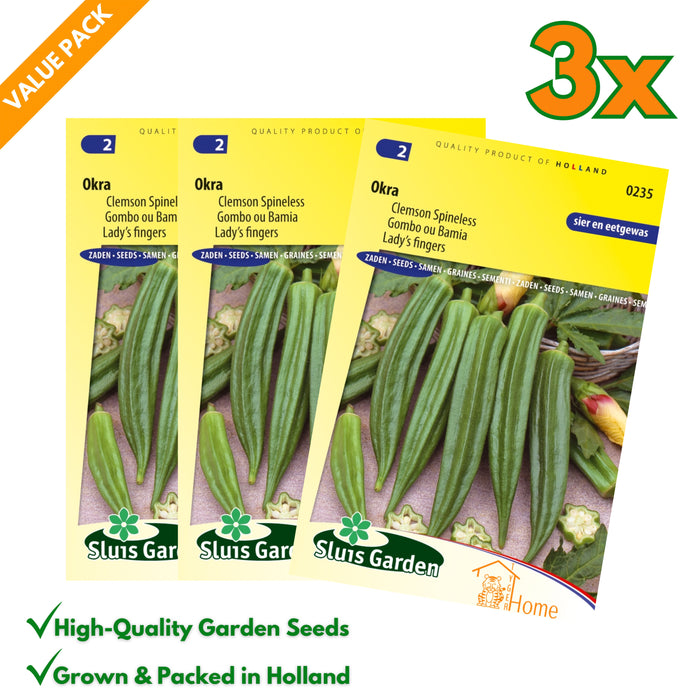 Okra Clemson Spineless | Tropische groente uit eigen tuin | Unieke smaak en textuur | Ideaal voor stoofgerechten en curry’s - 3x