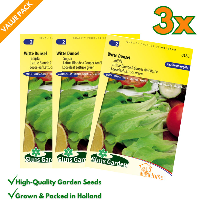 Snijsla zaden – Witte Dunsel | Lossebladige groene sla - 3x