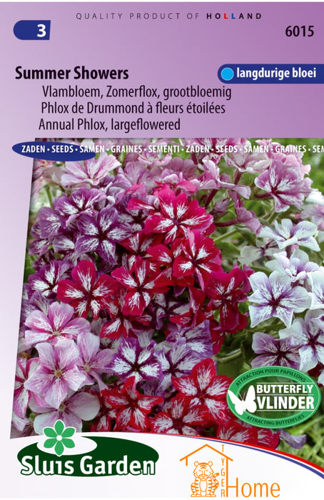 Vlambloem Summer Showers Mix Zaden, Rijkbloeiende Phlox met Prachtige Kleuren en Langdurige Bloei - Perfect voor Borders, Perken en Bloempotten