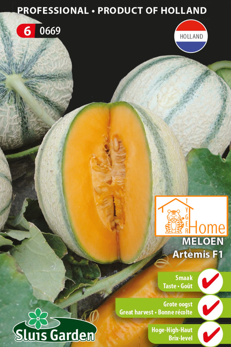 Suikermeloen Zaden Artemis F1 - Extreem Zoete Cantaloupe met Sappig Oranje Vruchtvlees en Intense Aroma, Perfect voor Zomer