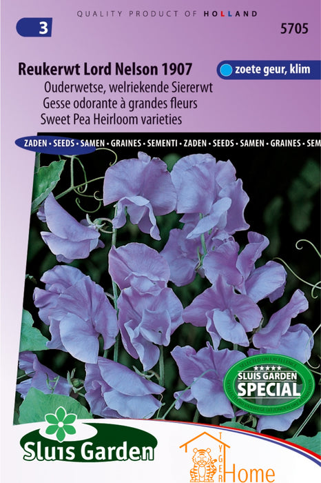 Reukerwt Lord Nelson 1907 Zaden, Ouderwetse Welriekende Siererwt - Sweet Pea Lord Nelson 1907 Seeds, Heirloom Varieties - Graines de Gesse Odorante Lord Nelson 1907, Variétés Anciennes