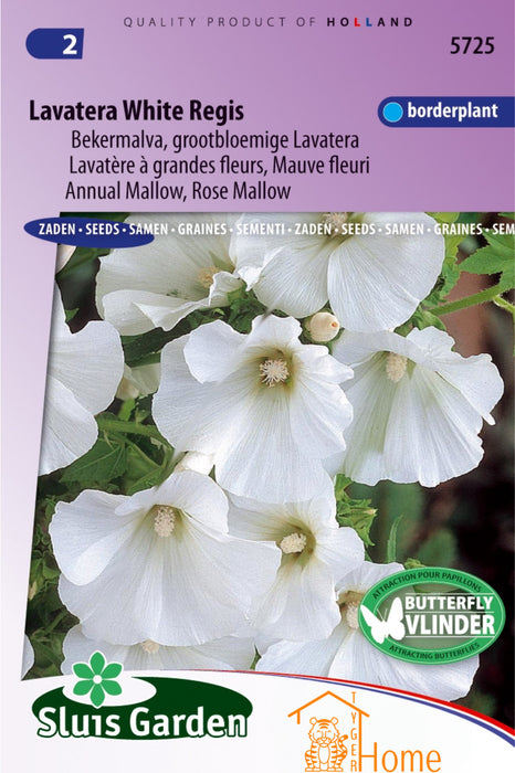 Lavatera White Regis Zaden, Grootbloemige Bekermalva - Lavatera White Regis Seeds, Annual Mallow - Graines de Lavatère White Regis, Mauve à Grandes Fleurs
