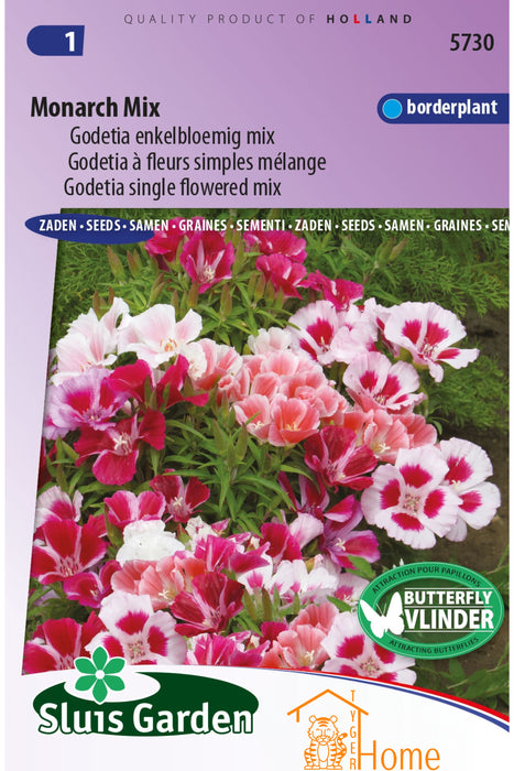 Monarch Mix Zaden, Godetia Enkelbloemig Mix - Monarch Mix Seeds, Godetia Single Flowered Mix - Graines de Godetia à Fleurs Simples Mélange
