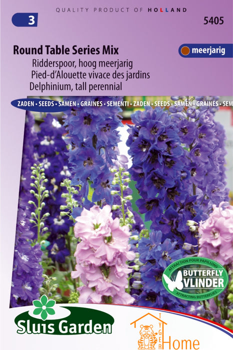 Round Table Series Mix Ridderspoor Hoog Meerjarige Bloemen Zaden voor de Tuin: Kweek Prachtige, Meerjarige Hoge Riddersporen - Grow Beautiful, Tall Perennial Larkspur Flowers - Cultivez de Magnifiques Pied-d'Alouette Vivaces Hautes pour le Jardin