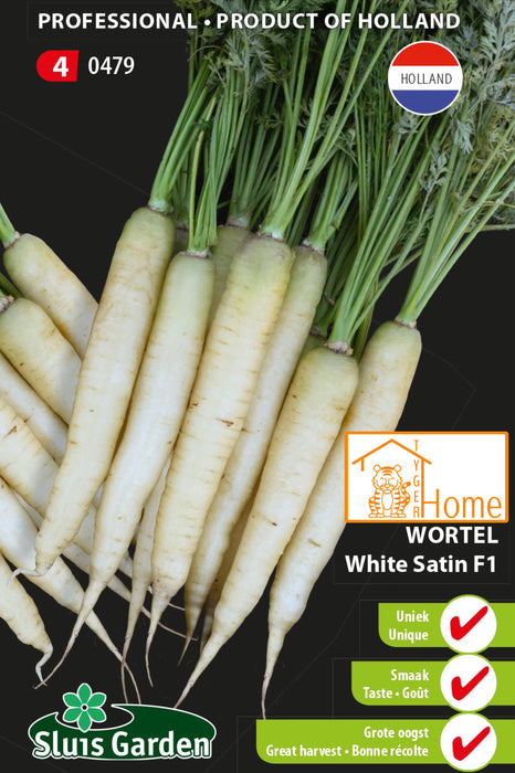 White Satin F1 Wortel Zaden: Kweek Heerlijke, Zoete Witte Wortelen met Malse Textuur en Rijke Smaak, Perfect voor Salades, Soepen en Geroosterde Gerechten