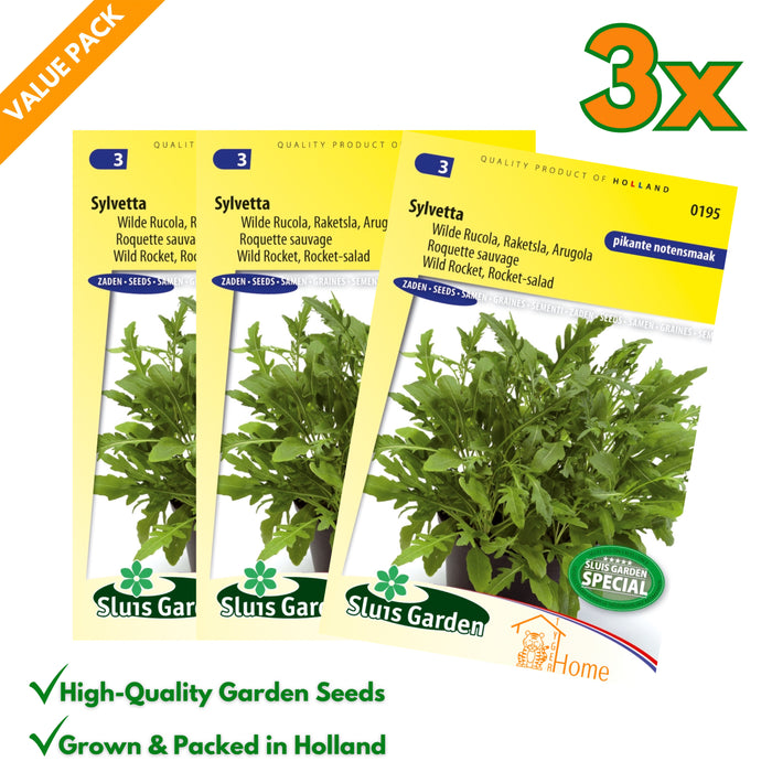 Sylvetta | Wilde Rucola | Pittige rucola met intense notensmaak | Perfect voor salades en pizza's - 3x