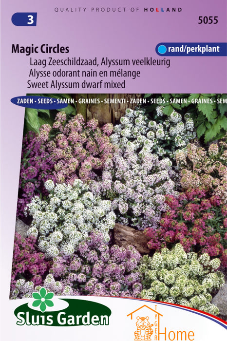 Magic Circles Laag Zeeschildzaad Alyssum Veelkleurig Zaden: Kweek Prachtige, Kleurrijke Alyssum Bloemen - Grow Beautiful, Colorful Low-Growing Alyssum Flowers - Cultivez de Magnifiques Alyssum Multicolores à Croissance Basse