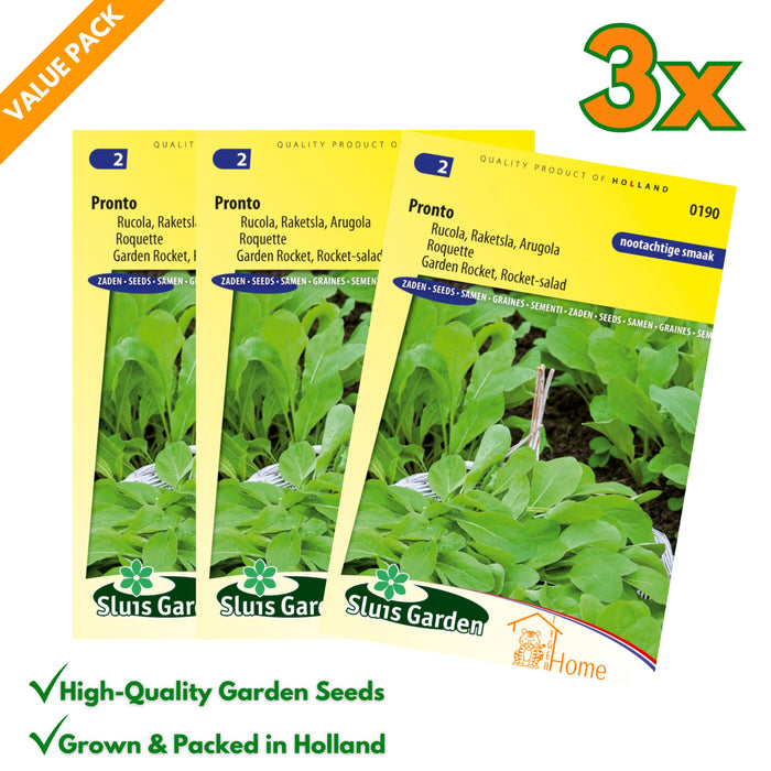 Rucola Pronto | Garden Rocket | Snelgroeiende rucola met nootachtige smaak | Ideaal voor salades en sandwiches - 3x