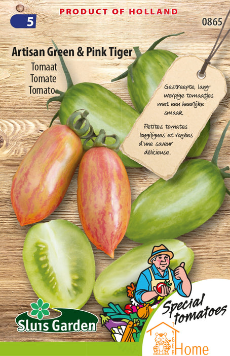 Artisan Green & Pink Tiger Tomaat Zaden: Kweek heerlijke, kleurrijke tomaten in je eigen tuin. Grow delicious, colorful tomatoes for vibrant dishes. Cultivez des tomates savoureuses et colorées dans votre jardin