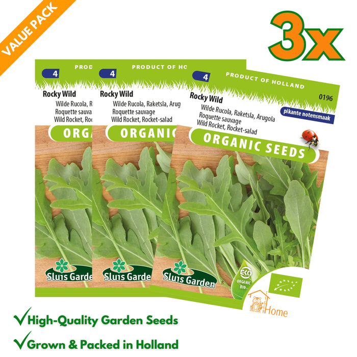Rocky Wild | Wilde Rucola | Pittige raketsla met nootachtige smaak | Heerlijk voor salades en pizza's - 3x