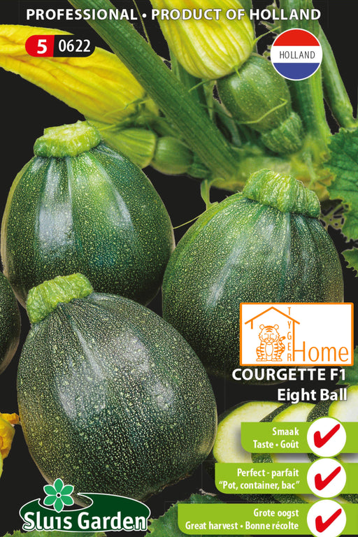 "Courgette F1 Eight Ball Zaden: Grow delicious, round zucchini in your own garden. Kweek heerlijke, ronde courgettes, perfect voor gezonde gerechten en salades."