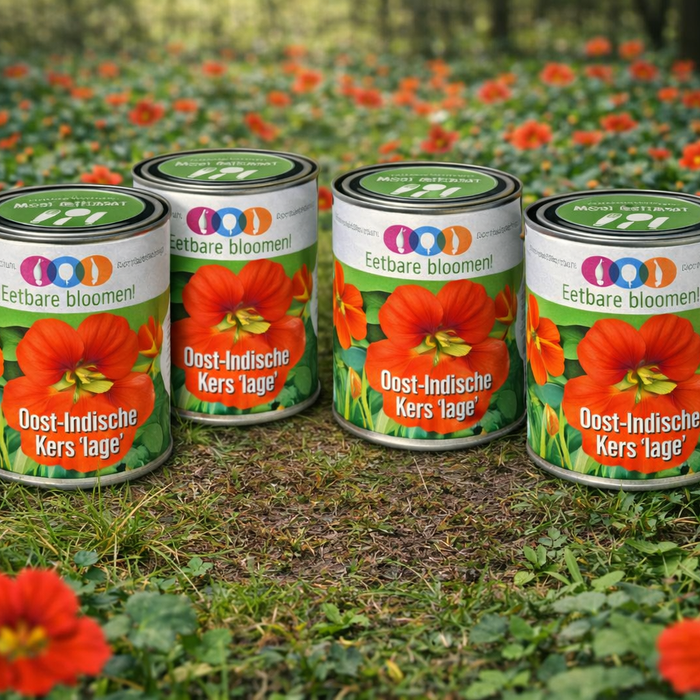100x Eetbare Bloemen Oost-Indische Kers (Nasturtium) – Complete Kweekset in Blik – Inclusief Zaden & Kokosgrond: Professionele Oplossing voor Dakgroen