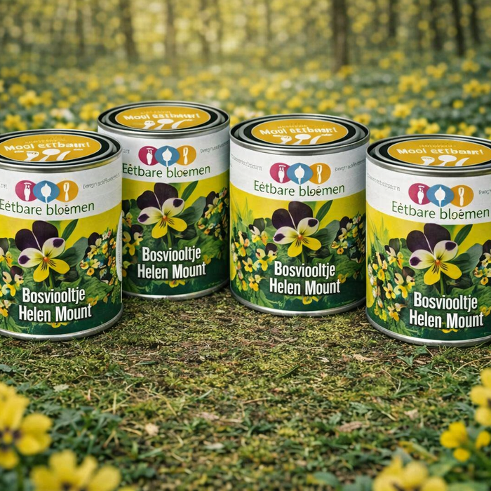 100x Eetbare Bloemen Bosviooltje ‘Helen Mount’ (Viola / Pansy) – Complete Kweekset in Blik – Inclusief Zaden & Kokosgrond: Professionele Oplossing voor Dakgroen