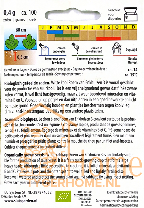 Roem van Enkhuizen 3 Wittekool Zaden: Kweek Voedzame, Heerlijke en Knapperige Wittekool in Je Eigen Tuin