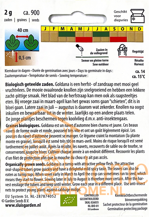 Goldana Herfstraap Zaden: Kweek Heerlijke, Ronde Gele Rapen met Zachte Textuur en Lichtzoete Smaak, Perfect voor Soepen, Stoofschotels en Geroosterde Gerechten