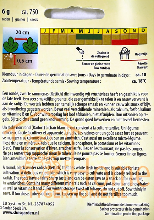 Ronde Zwarte Winterramenas Zaden: Kweek Heerlijke, Winterharde Radijzen met Pittige Smaak en Stevige Textuur, Perfect voor Salades, Soepen en Bewaring