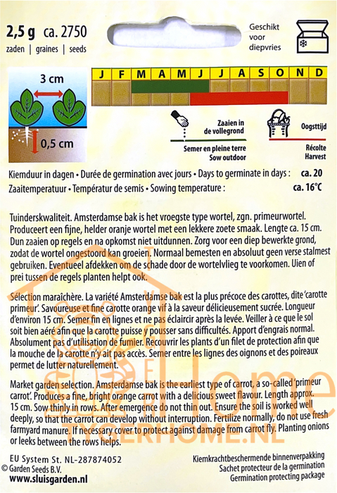Amsterdamse Bak Amfine Primeurwortel Halflange Zomer Zaden: Kweek Heerlijke, Zoete Wortelen met Malse Textuur en Intense Smaak, Perfect voor Salades, Soepen en Gerechten