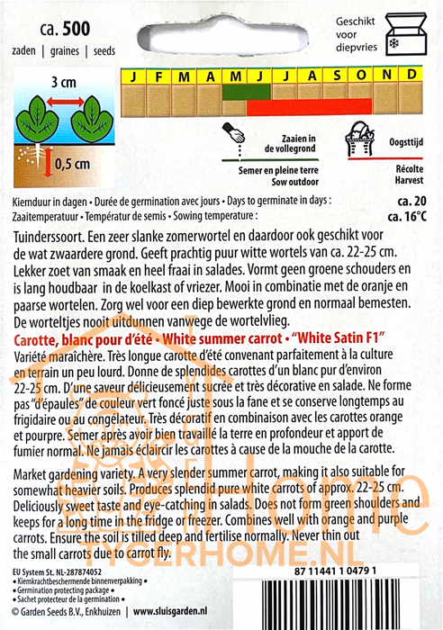 White Satin F1 Wortel Zaden: Kweek Heerlijke, Zoete Witte Wortelen met Malse Textuur en Rijke Smaak, Perfect voor Salades, Soepen en Geroosterde Gerechten