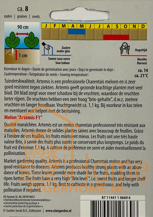 Suikermeloen Zaden Artemis F1 - Extreem Zoete Cantaloupe met Sappig Oranje Vruchtvlees en Intense Aroma, Perfect voor Zomer