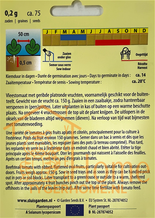Marmande Vleestomaat Zaden: Kweek Heerlijke, Vlezige Tomaten met Rijke Smaak en Sappige Textuur voor Salades, Sauzen, Gevulde Tomaten en Mediterrane Gerechten
