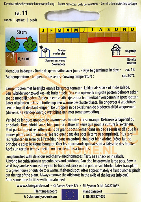 Sungold F1 Kerstomaat Zaden: Kweek Heerlijke, Zoete Gouden Kerstomaten met Sappige Textuur en Intense Smaak, Perfect voor Salades, Snacks en Mediterrane Gerechten