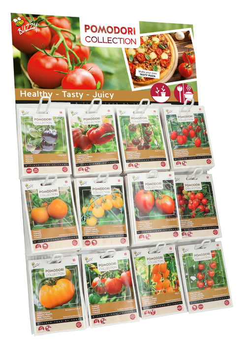 Tomaten Zaden Display – 180 Stuks (12 Soorten) – Mix van Cherry, Roma & Grote Tomaten – Complete Kweekset voor Tuin, Kas & Balkon