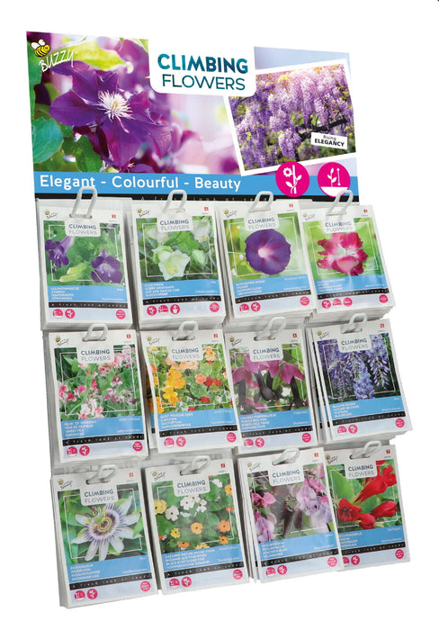 Klimplanten Zaden Display – 120 Stuks (12 Soorten) – Bloeiende Klimplanten Mix voor Tuin, Balkon & Pergola – Complete Set