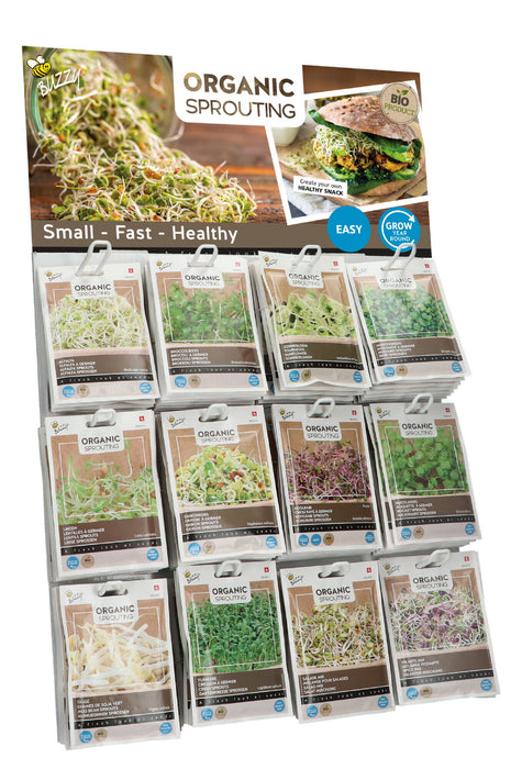 Biologische Kiemgroenten Zaden Display – 120 Stuks (12 Soorten) – Binnen Kweken Jaarrond – Gezonde Spruitgroenten Set