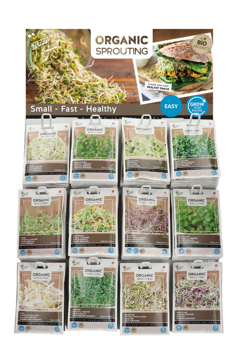 Biologische Kiemgroenten Zaden Display – 120 Stuks (12 Soorten) – Binnen Kweken Jaarrond – Gezonde Spruitgroenten Set