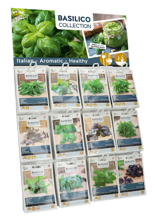 Basilicum Zaden Display – 120 Stuks (12 Soorten) – Kruiden Mix voor Keuken, Tuin & Balkon – Complete Kweekset