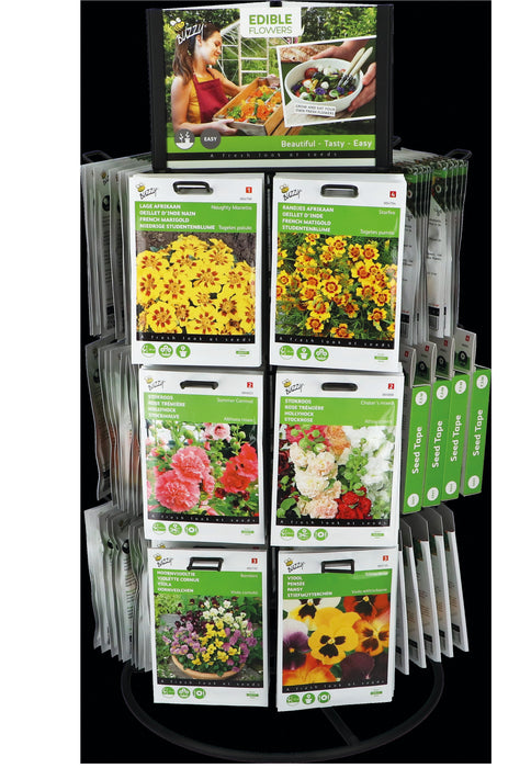 Eetbare Bloemen Zaden Carrousel – 160 Stuks (16 Soorten) – Draaibare Display met Kleurrijke Bloemen voor Keuken & Tuin