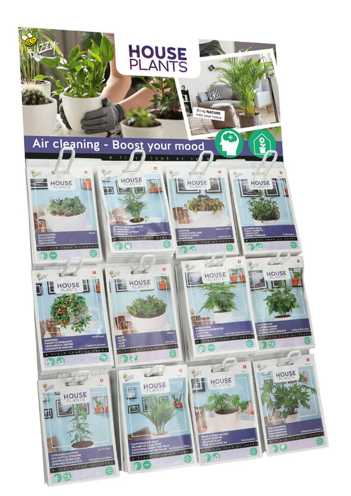 Kamerplanten Zaden Display – 120 Stuks (12 Soorten) – Complete Set voor Binnen Kweken – Houten Display voor Winkel of Cadeau