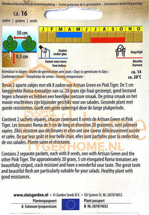 Artisan Green & Pink Tiger Tomaat Zaden: Kweek Heerlijke, Kleurrijke Tomaten met Unieke Strepen, Zoete Smaak en Stevige Textuur voor Salades en Gerechten