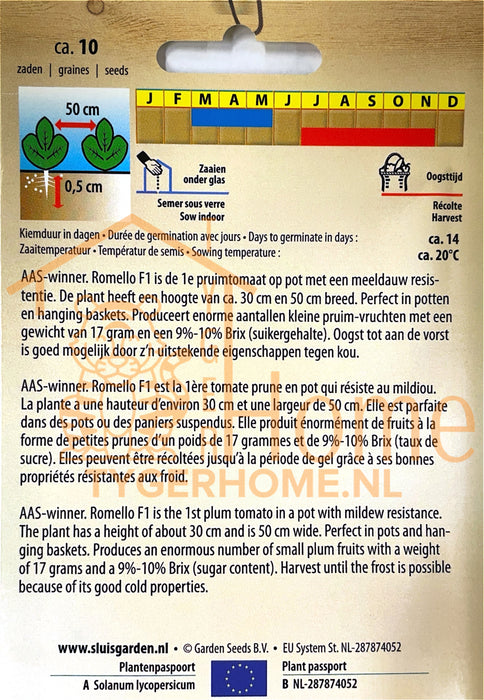 Tomaat Romello F1 | Compacte snoeptomaat voor potten en balkons | Rijkdragend & meeldauwresistent | Ideaal voor terras of stadstuin - 3x