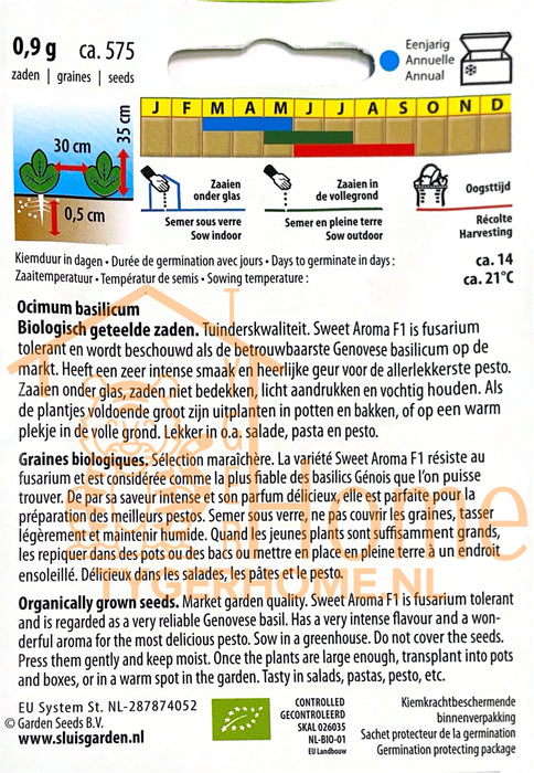 Sweet Aroma 2 F1 Hybrid Basilicum Verbeterde Genovese Zaden: Kweek Heerlijke, Aromatische Basilicum met Intense Geur en Fijne Bladeren voor Verse en Culinaire Gerechten