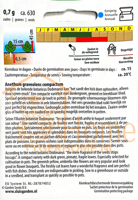Dille Compatto Heksenkruid Zaden: Kweek Heerlijke, Compacte Dille met Fijne Bladeren en Intense Smaak voor Salades, Visgerechten, Soepen en Kruidenmengsels