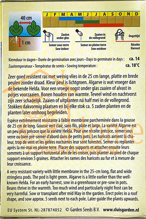 Stoksnijboon Algarve Zaden: Kweek Heerlijke, Hollandse Stoksnijbonen met Malse Textuur en Volle Smaak voor een Overvloedige en Smakelijke Oogst in Jouw Moestuin