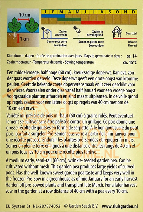 Doperwt Kelvedon Wonder Doperwt Keukzadige Langstro Zaden: Kweek Heerlijke, Voedzame Erwten met Zoete Smaak en Malse Textuur voor een Rijke en Smakelijke Oogst