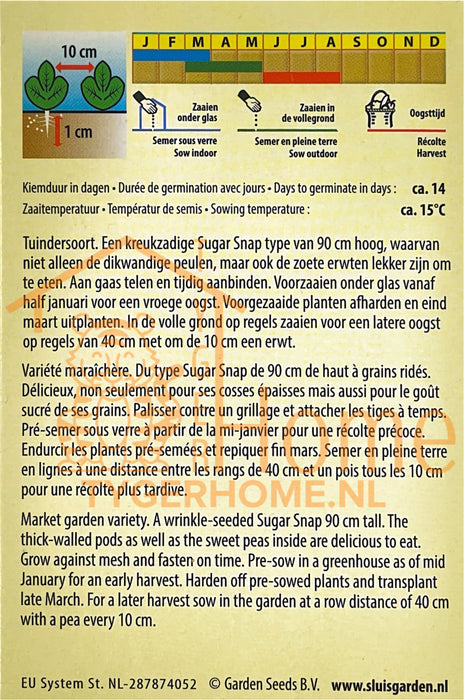 Sugar Snap Delikett Langstro Zaden: Kweek Heerlijke, Knapperige Peulen voor een Zoete Oogst - Grow Delicious, Crisp Long-Stemmed Sugar Snap Peas - Pois Gourmand Delikett à Gousses Longues - Cultivez de Délicieux Pois Croquants pour Votre Jardin