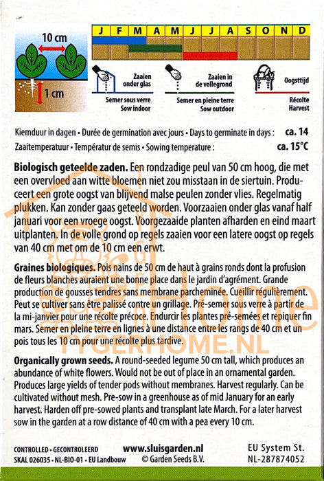 Peul Norli Kortstro Organic Seeds: Kweek Heerlijke, Vroege Peulen met Zoete Smaak en Malse Textuur voor een Overvloedige en Gezonde Oogst in Jouw Moestuin