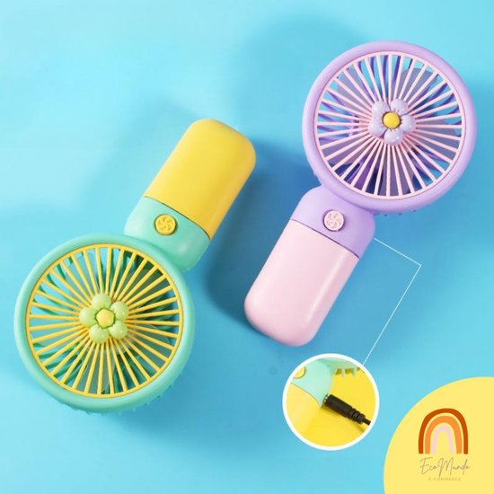 🌸 Draagbare Handventilator met Bloemdesign – Portable Flower Handheld Fan | USB Oplaadbaar, Mini Koelventilator voor Zomer, Reizen & Festivals - Blauw
