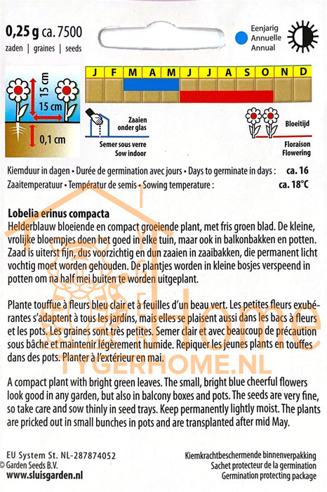 Emperor William Zaden, Tuinlobelia - Emperor William Seeds, Edging Lobelia - Graines de Lobélie érine, Emperor William