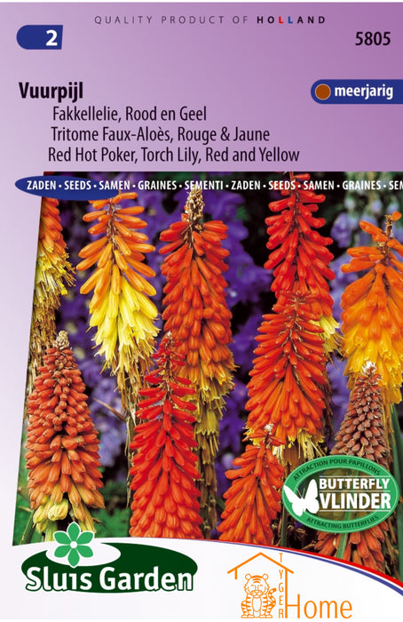 Vuurpijl Zaden, Meerjarige Fakkellelie Rood en Geel - Red Hot Poker Seeds, Perennial Torch Lily Red and Yellow - Graines de Tritome Faux-Aloès, Rouge & Jaune
