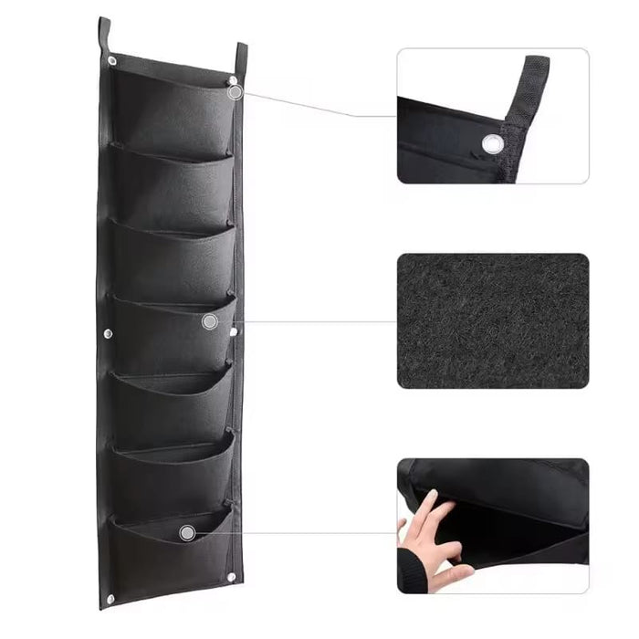 Zwarte Verticale Plantenwand – 7 Vakken voor Kruiden & Bloemen (40x100 cm)