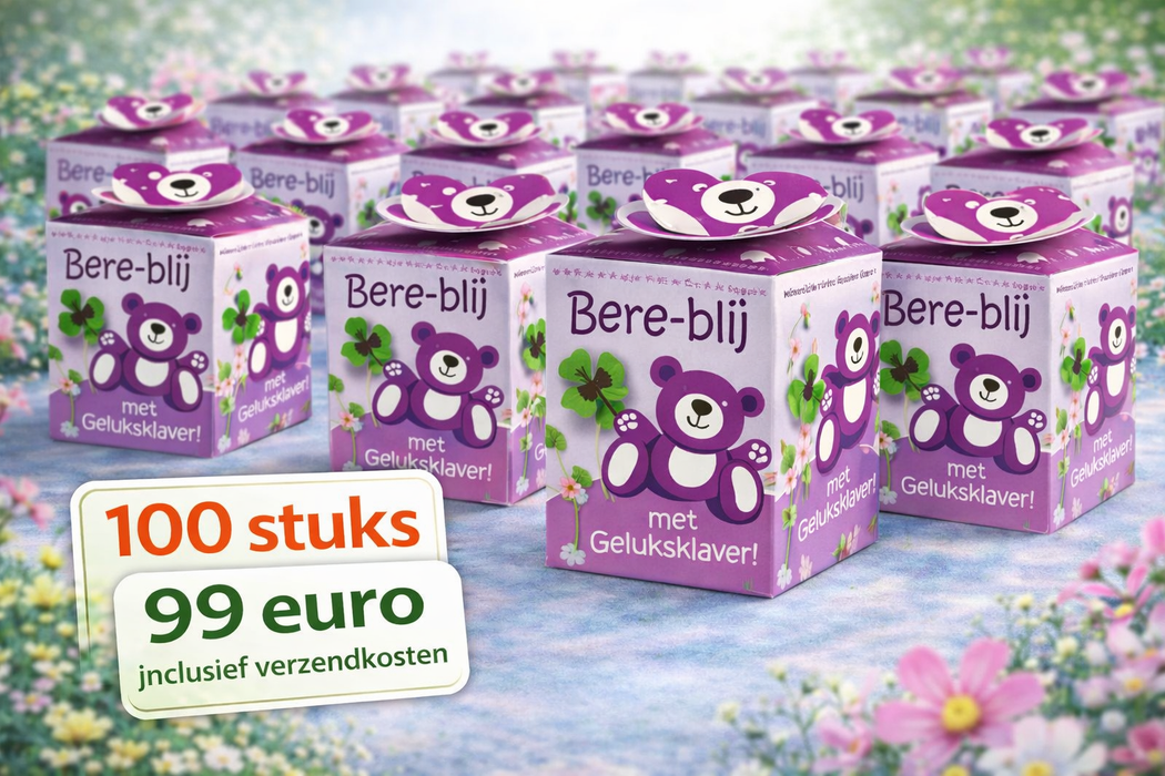 100 pièces de Bear-happy avec Lucky Clover – Trèfle à quatre feuilles (Oxalis) | 99 € frais de port inclus