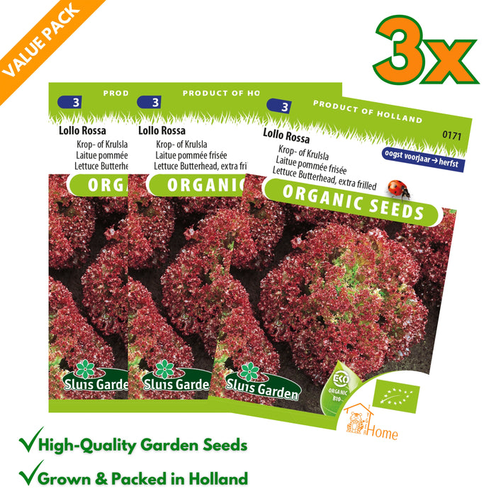 Krulsla zaden – Lollo Rossa | Biologisch | Rood & extra gekruld - 3x