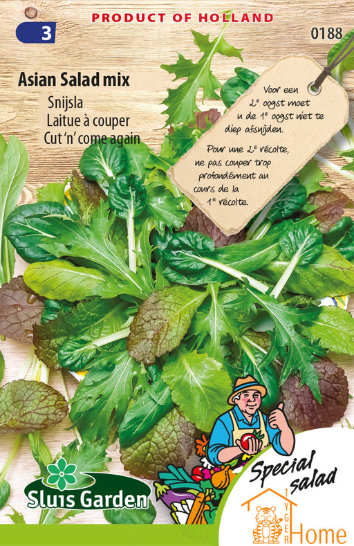 Asian Salad Mix Snijsla Zaden: Kweek voedzame, heerlijke en knapperige Aziatische bladgroenten in je eigen tuin. Perfect voor frisse salades en roerbakgerechten.