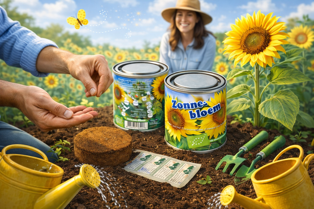 50x Zonnebloem Kweekset in Blik 250ML – Biologische Zaden – Complete DIY Set – Bulk Cadeau